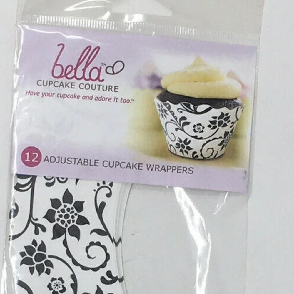 Bella Cupcake Couture Black White Floral Wrapper